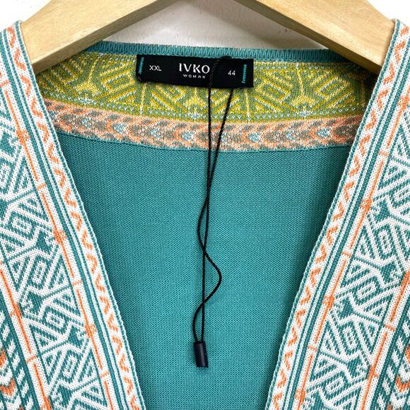 IVKO Woman Intarsia Knit Cardigan Sweater Sz XXL Aqua Alpen Nordic Scandi Girl - Picture 3 of 10